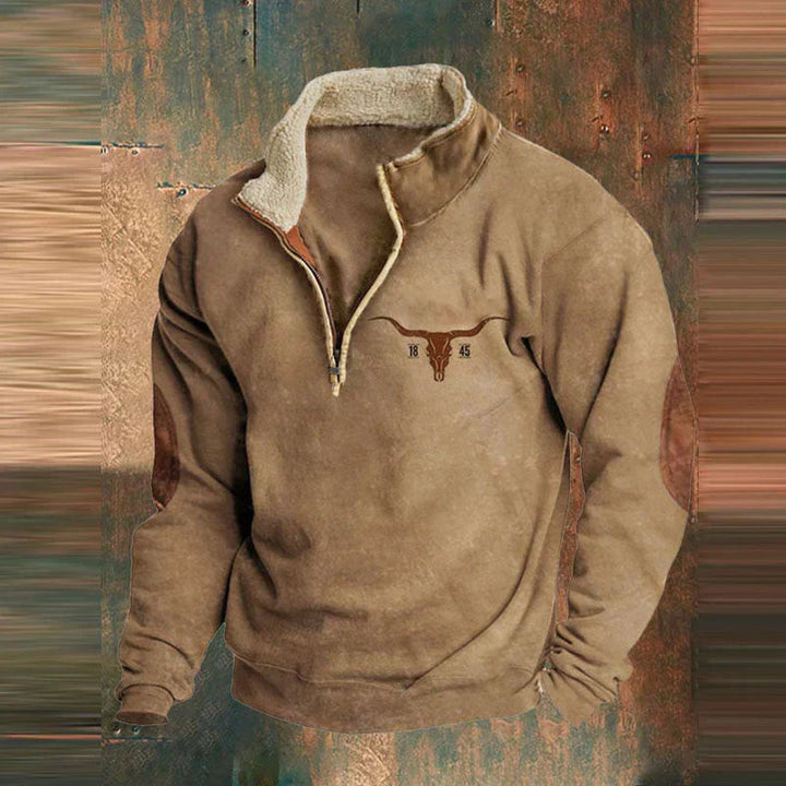 Men's Vintage Turtleneck Sweater with Zip - Warm Casual Knit - Brown