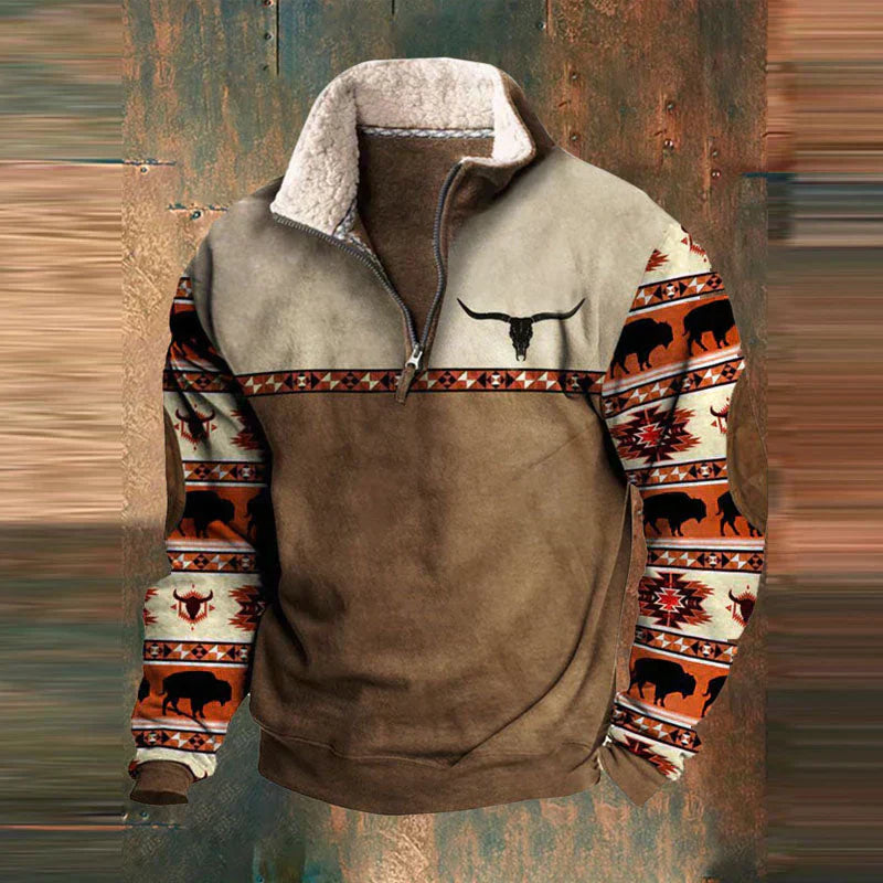 Men's Vintage Turtleneck Sweater with Zip - Warm Casual Knit - Dark Brown
