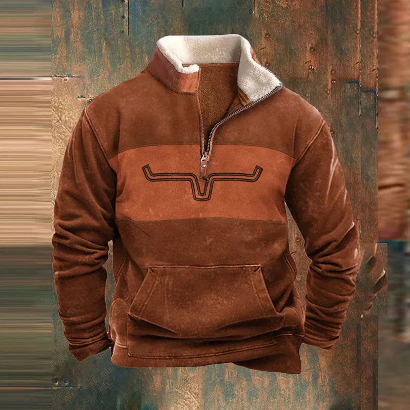Men's Vintage Turtleneck Sweater with Zip - Warm Casual Knit - Orange
