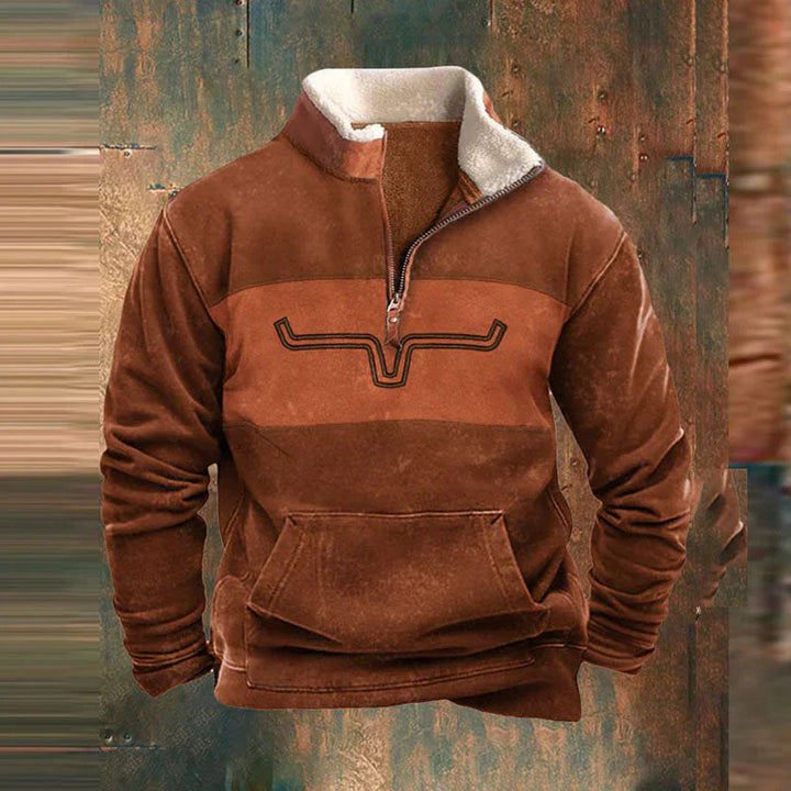 Men's Vintage Turtleneck Sweater with Zip - Warm Casual Knit - Orange