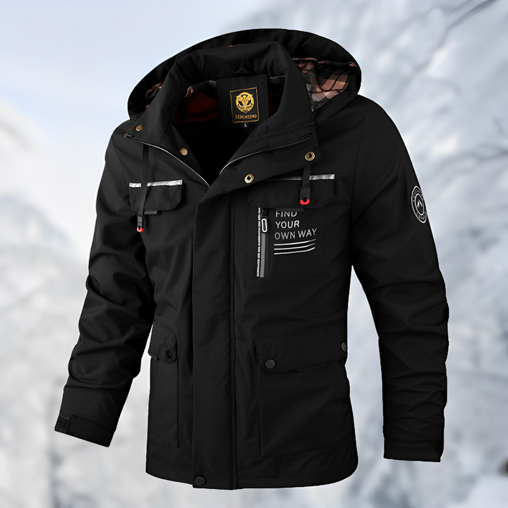 Men's Waterproof Winter Jacket - Windproof Functional Design - Black
