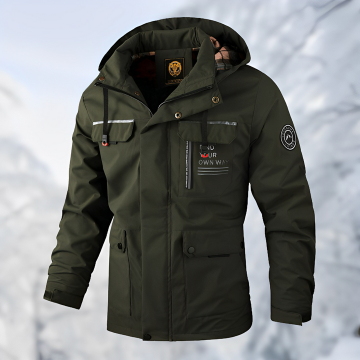 Men's Waterproof Winter Jacket - Windproof Functional Design - Green