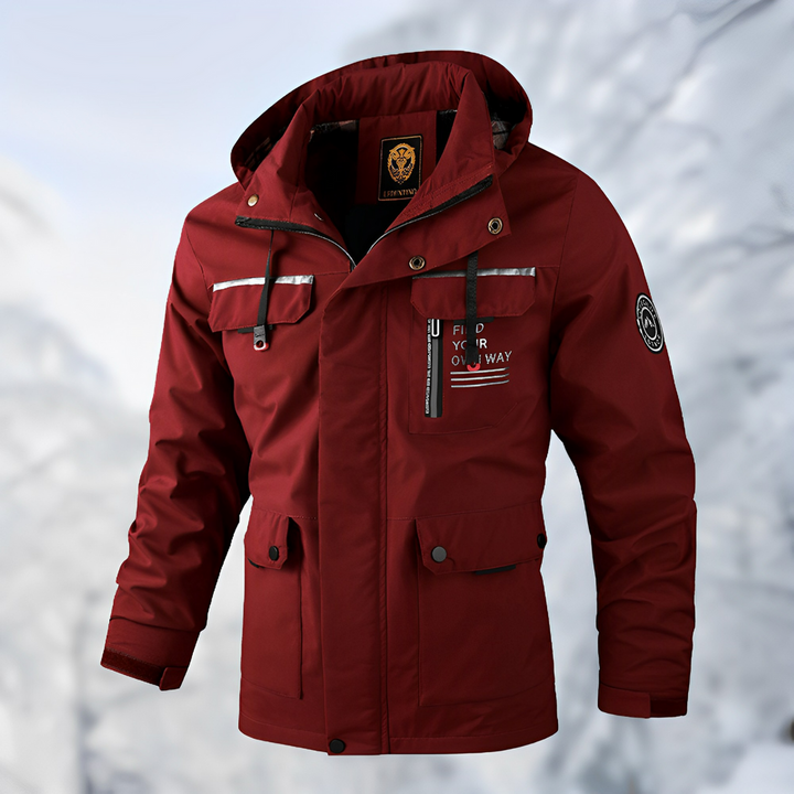 Men's Waterproof Winter Jacket - Windproof Functional Design - Red