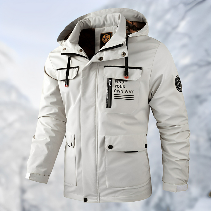 Men's Waterproof Winter Jacket - Windproof Functional Design - White