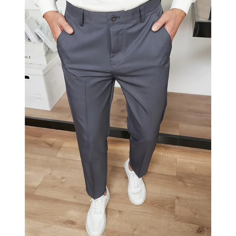 Men's Wide-Leg Trousers - Business Casual Fit - Grey