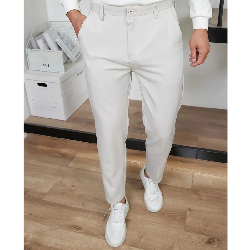 Men's Wide-Leg Trousers - Business Casual Fit - Light Grey