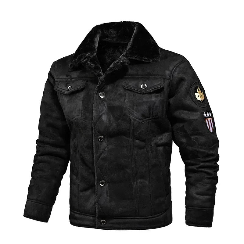 Men's Winter Jacket with Faux Fur Collar - Khaki - Black