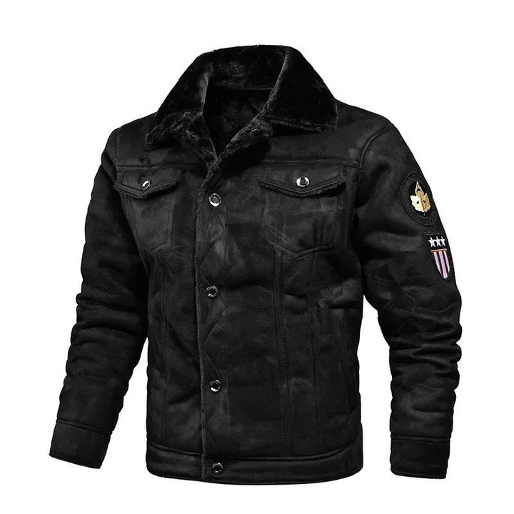 Men's Winter Jacket with Faux Fur Collar - Khaki - Black