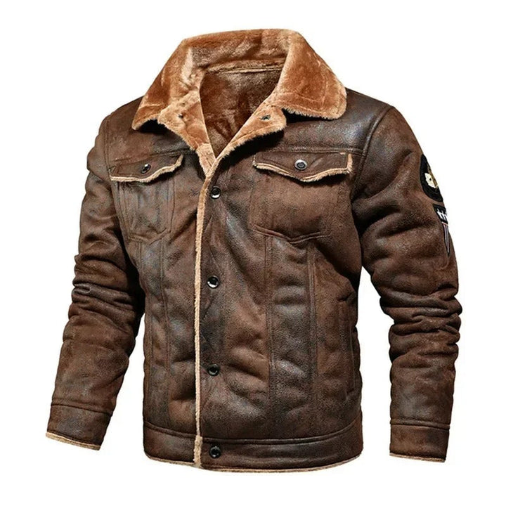 Men's Winter Jacket with Faux Fur Collar - Khaki - Brown