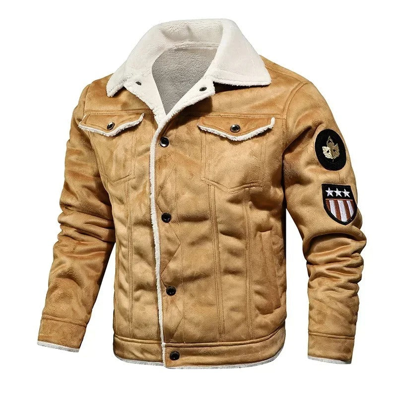 Men's Winter Jacket with Faux Fur Collar - Khaki - Khaki