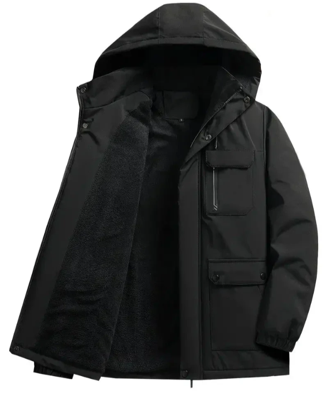 Men's Winter Parka Jacket - Classic Regular Fit - Black