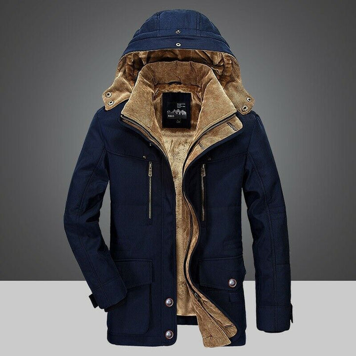 Men's Winter Parka Jacket - Warm Outdoor Coat with Pockets - Blue