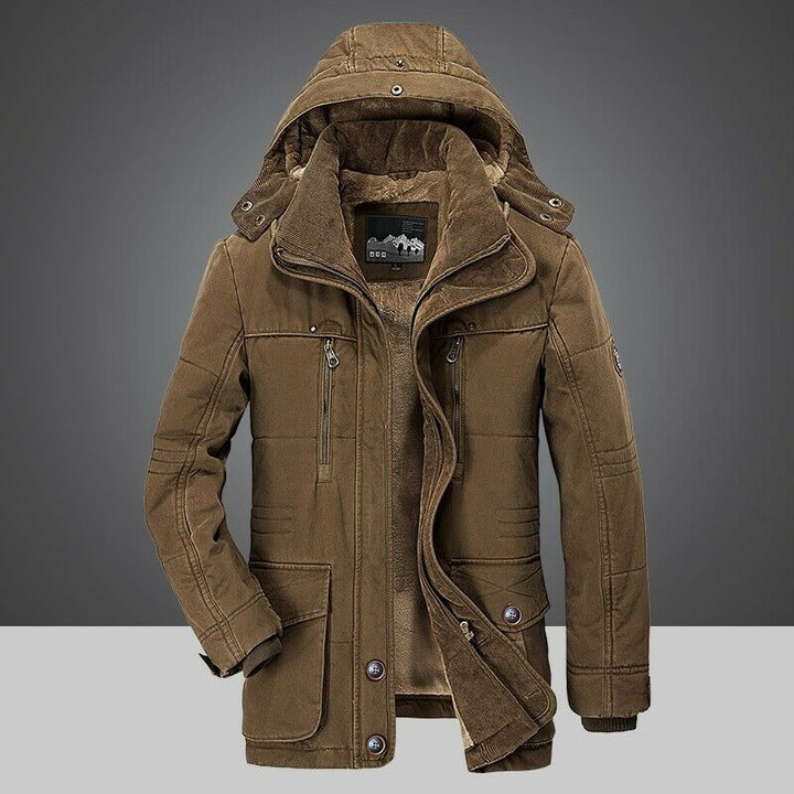 Men's Winter Parka Jacket - Warm Outdoor Coat with Pockets - Brown