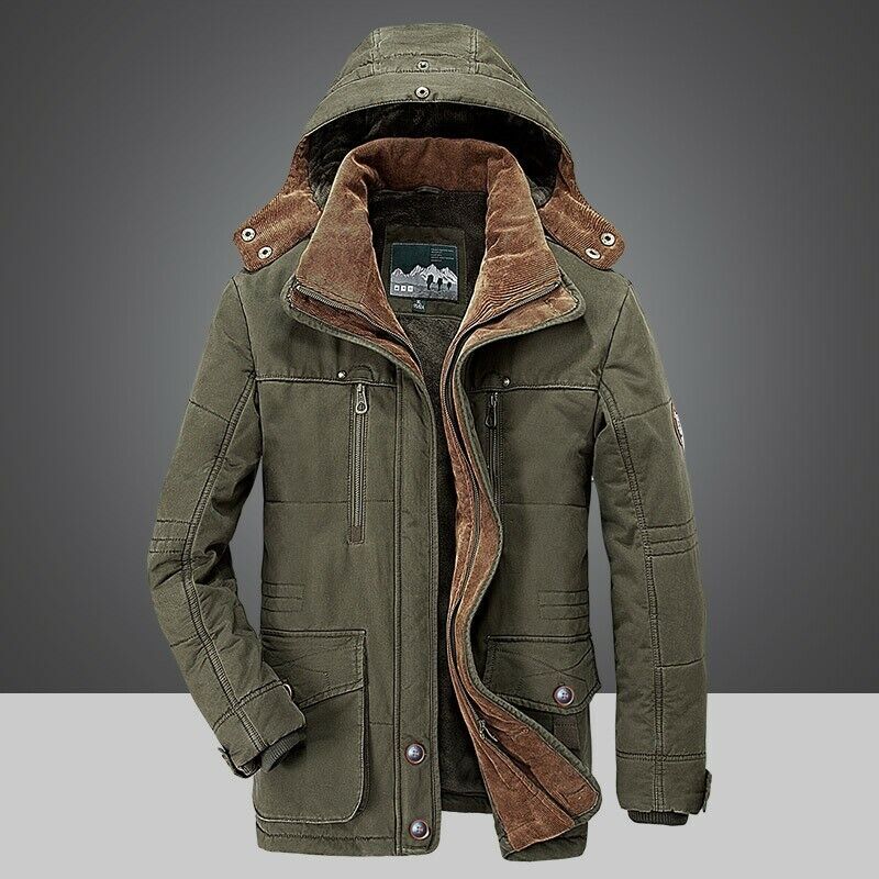 Men's Winter Parka Jacket - Warm Outdoor Coat with Pockets - Green
