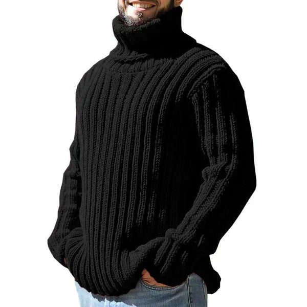 Men's Wool Turtleneck Sweater - Classic Warmth - Black