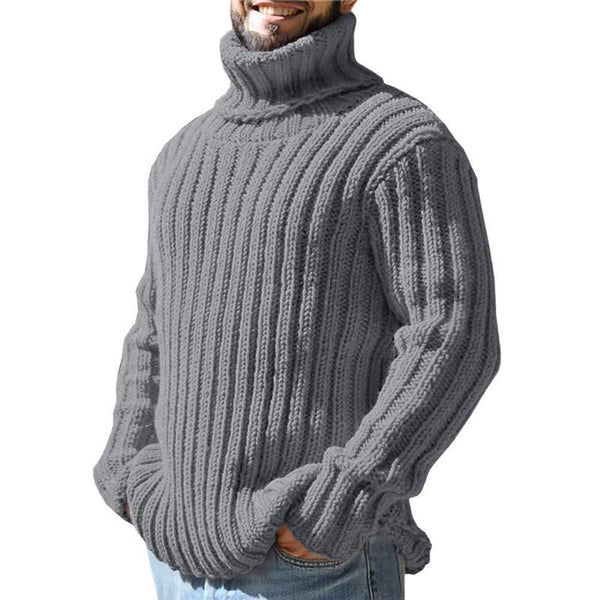 Men's Wool Turtleneck Sweater - Classic Warmth - Grey