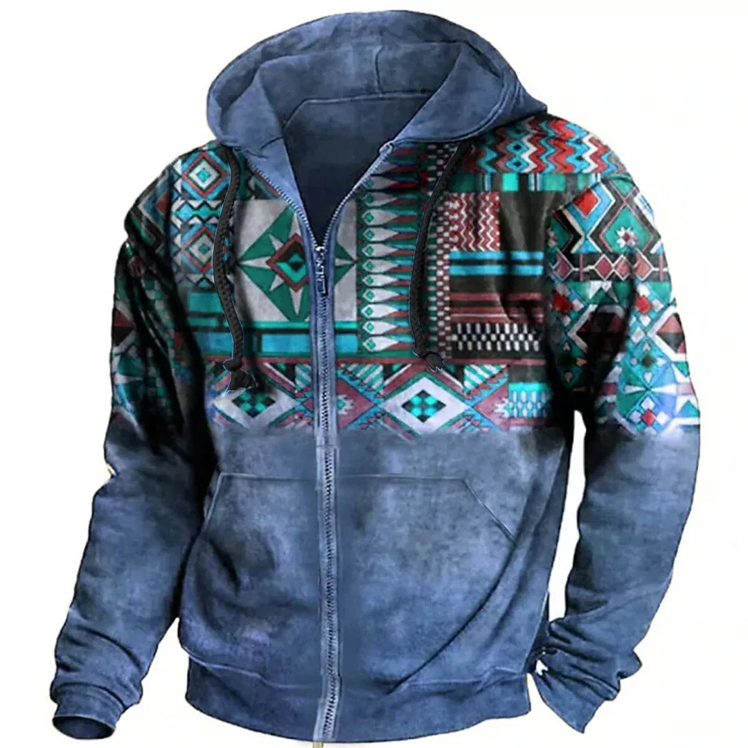 Men's Zip Hoodie Winter Jacket - Casual Comfort - Blue