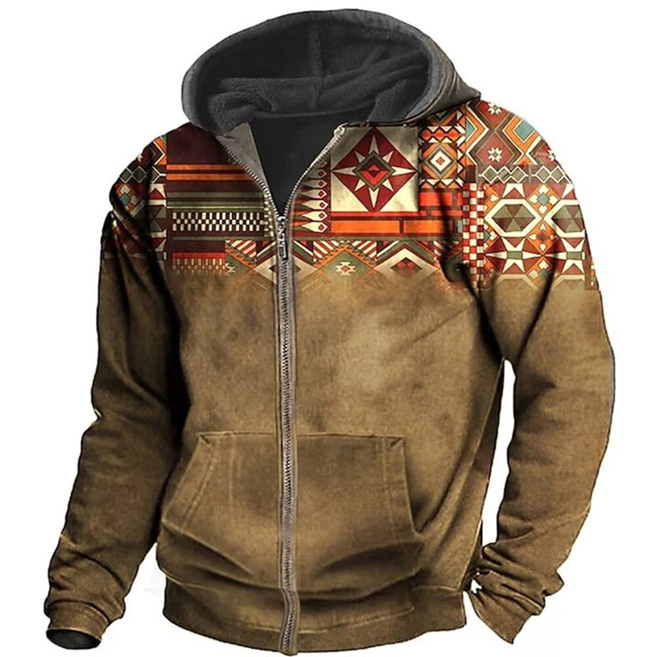 Men's Zip Hoodie Winter Jacket - Casual Comfort - Brown