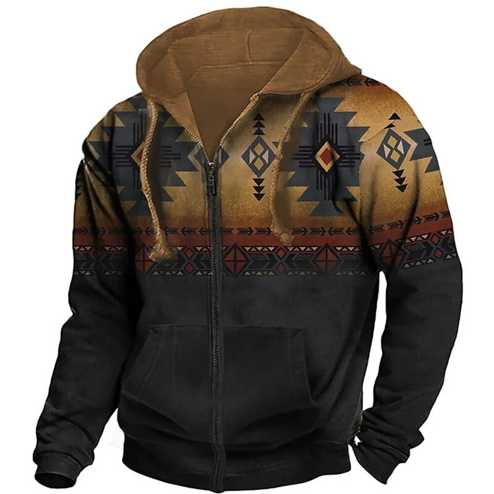 Men's Zip Hoodie Winter Jacket - Casual Comfort - Dark Brown