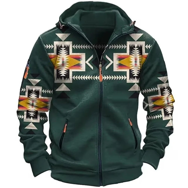Men's Zip Hoodie Winter Jacket - Casual Comfort - Green