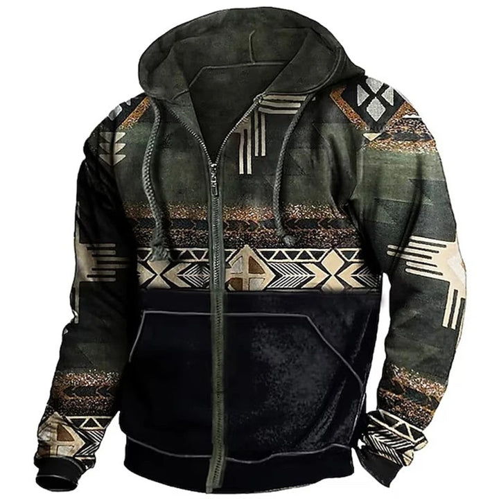 Men's Zip Hoodie Winter Jacket - Casual Comfort - Light Green