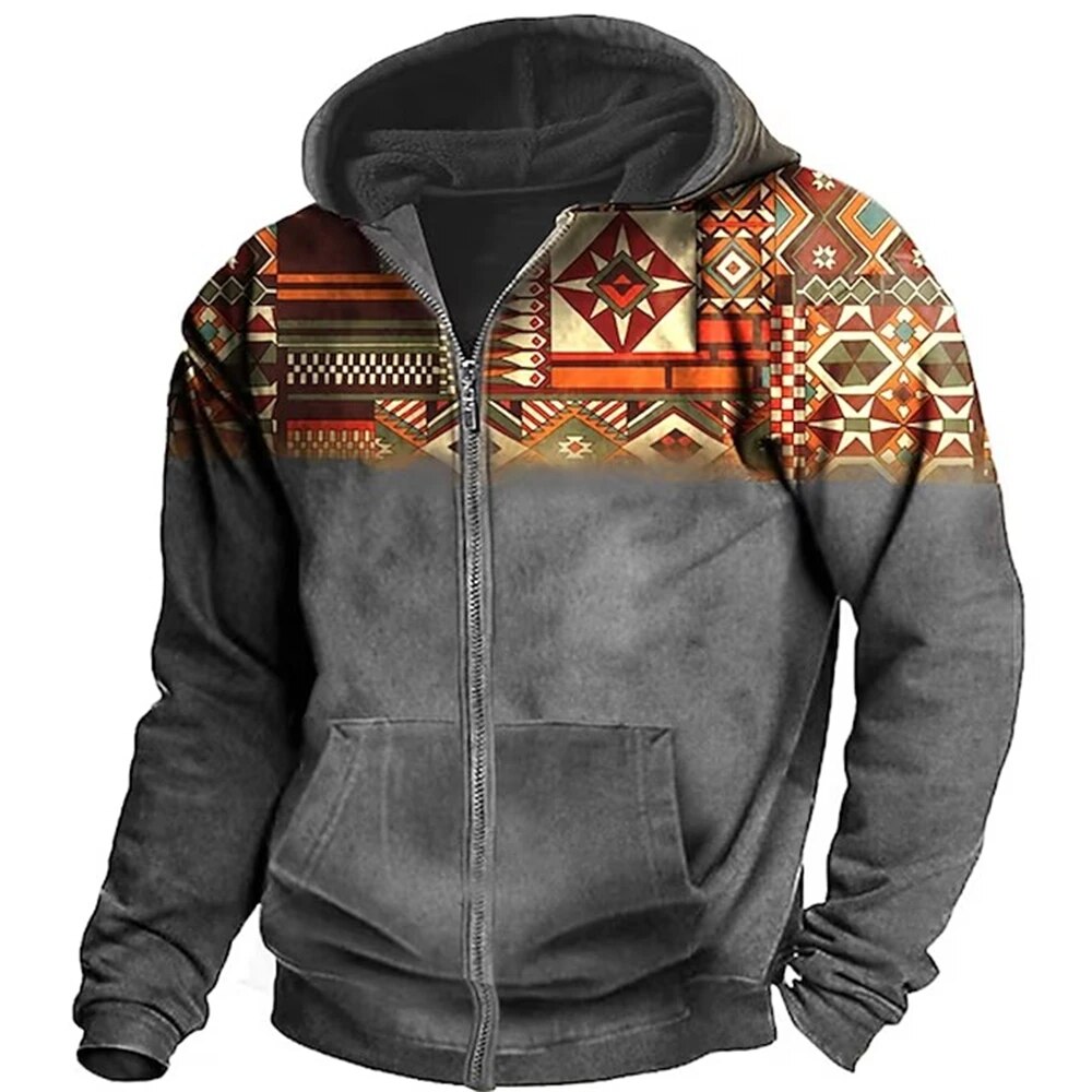 Men's Zip Hoodie Winter Jacket - Casual Comfort - Light Grey